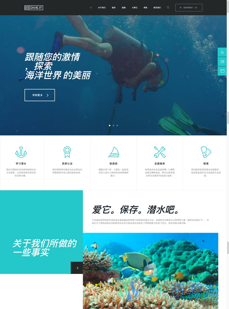 DiveIt v1.3.5-潜水培训/海底探险/旅行WordPress主题插图-WP资源海 DiveIt v1.3.5-潜水培训/海底探险/旅行WordPress主题插图-WP资源海