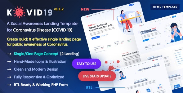 KOVID19–新冠肺炎/冠状病毒/预防网站HTML模板[更至v1.1.2]