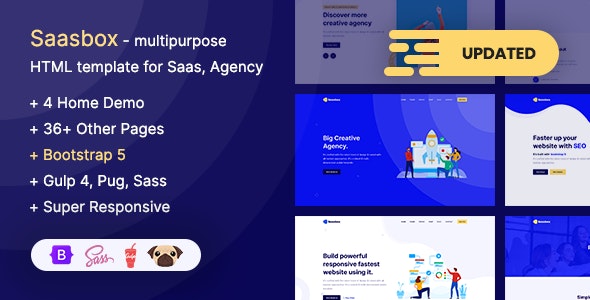 Saasbox-适用于Saas＆数字机构的Bootstrap 5多功能HTML模板