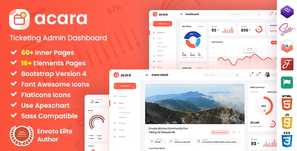 Acara-票务管理后台仪表板HTML模板