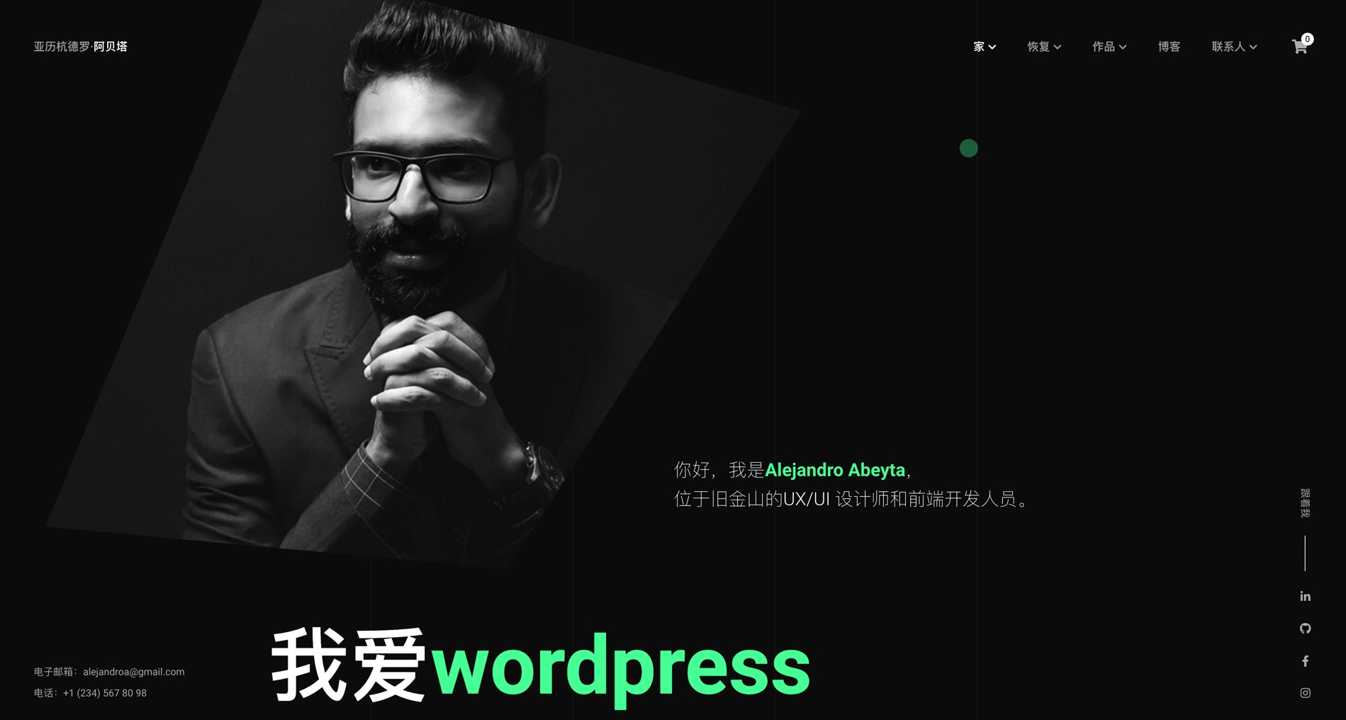 Cvio-黑色炫酷/个人简历/作品展示WordPress主题插图1-WP资源海 Cvio-黑色炫酷/个人简历/作品展示WordPress主题插图1-WP资源海