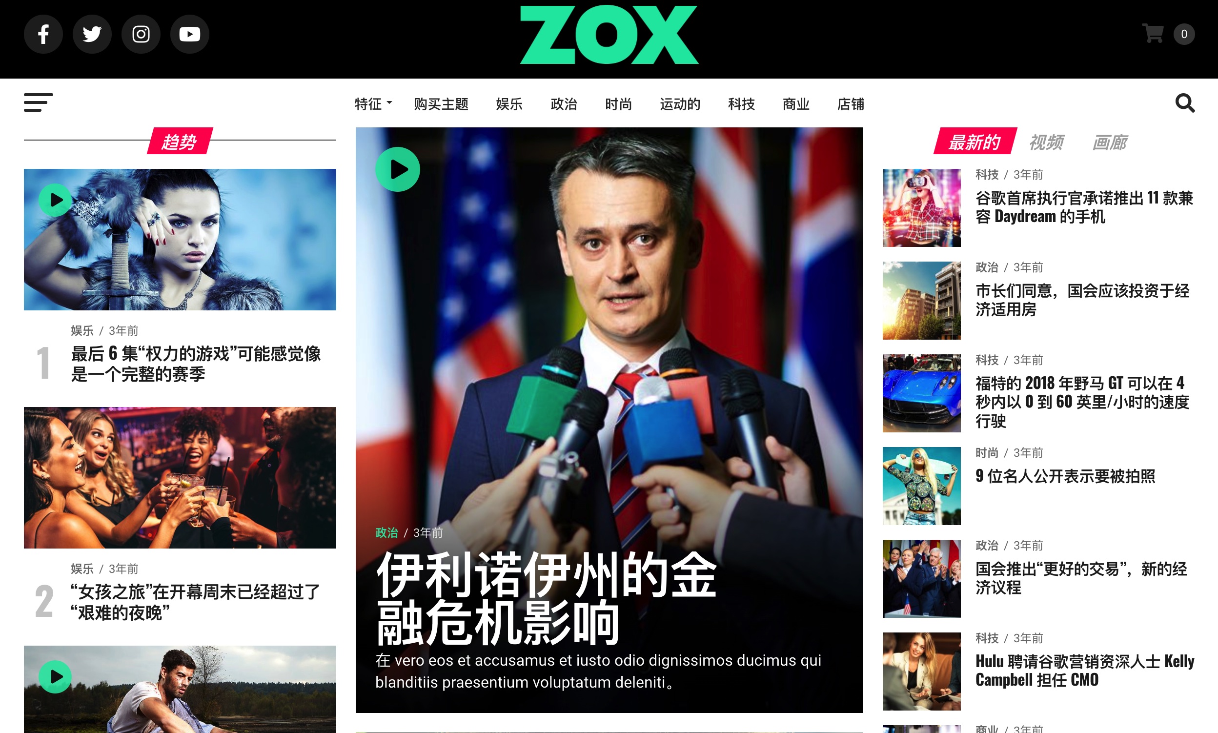 Zox News-专业级新闻杂志/博客资讯WordPress主题