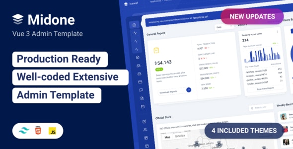 Midone-Vuejs 3+HTML网站管理后台模板[更至v4.0.10]