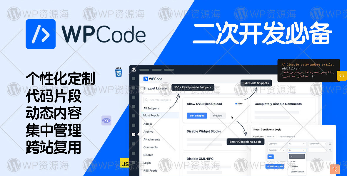 WPCode Pro-代码片段/二次开发WordPress个性化定制插件