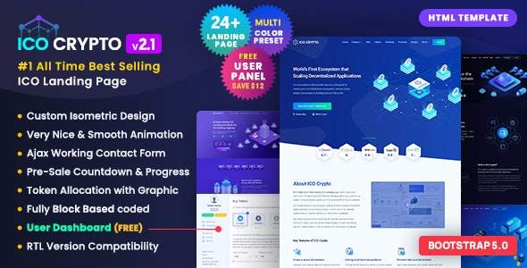 ICO Crypto-非常炫酷的数字数字资产网站HTML模板[更至v2.1.0]