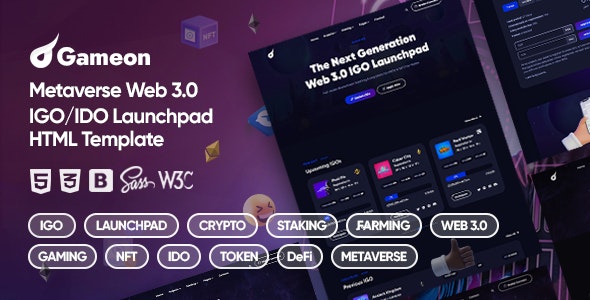 Gameon-元宇宙Web3区块链游戏HTML网站模板