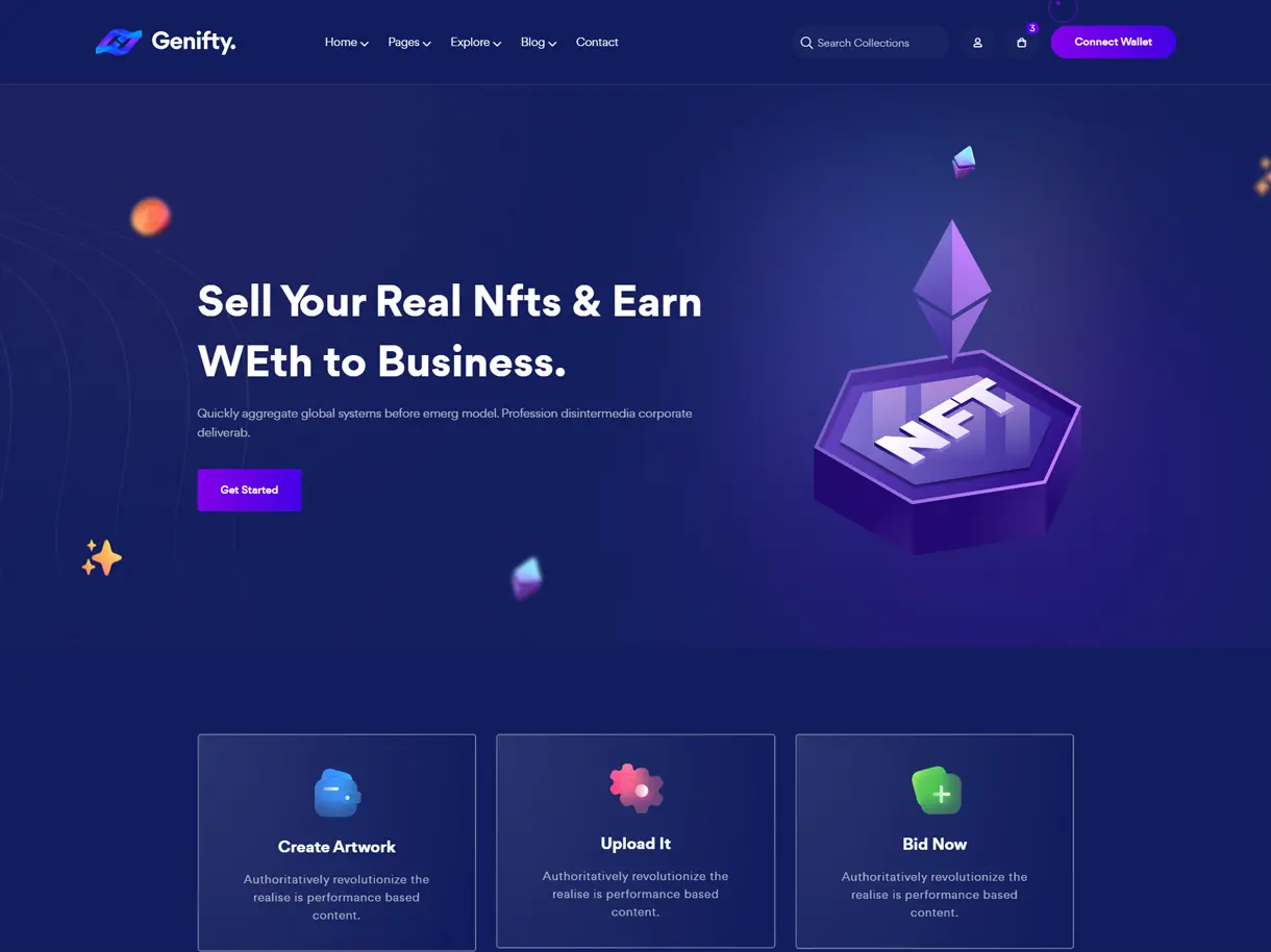 Genifty 炫酷风NFT市场/数字藏品HTML网站模板插图4-WP资源海 Genifty 炫酷风NFT市场/数字藏品HTML网站模板插图4-WP资源海