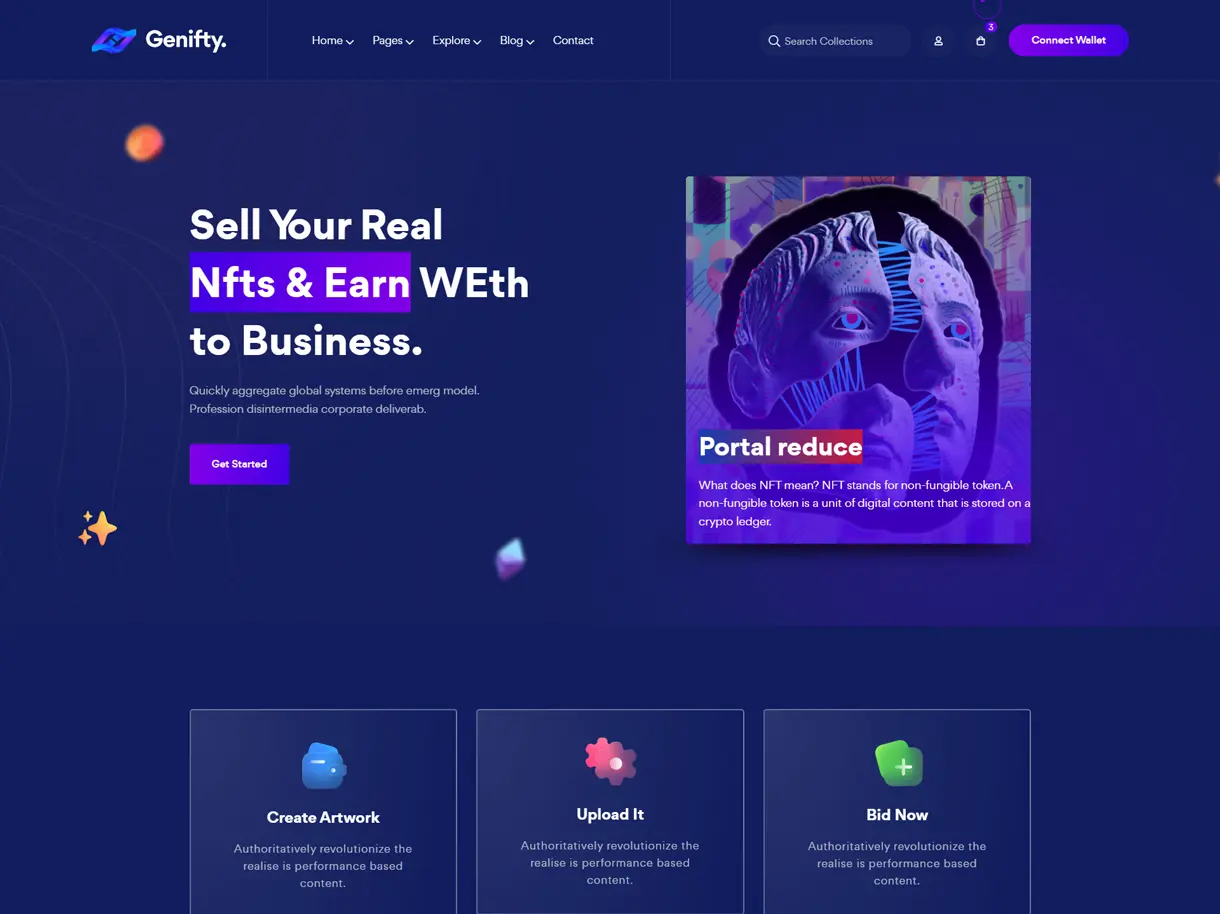 Genifty 炫酷风NFT市场/数字藏品HTML网站模板插图5-WP资源海 Genifty 炫酷风NFT市场/数字藏品HTML网站模板插图5-WP资源海