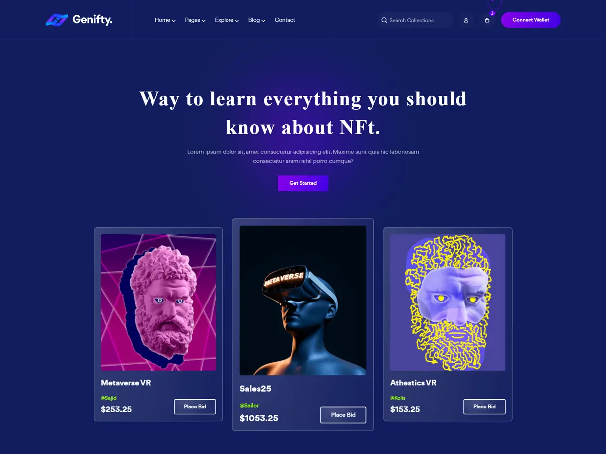 Genifty 炫酷风NFT市场/数字藏品HTML网站模板插图6-WP资源海 Genifty 炫酷风NFT市场/数字藏品HTML网站模板插图6-WP资源海
