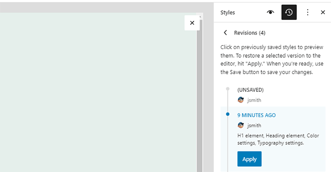 Unsaved changes or apply a previous version Unsaved changes or apply a previous version