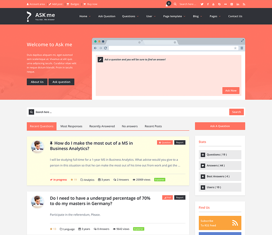 Ask Me-在线问答系统网站模板WordPress主题[更至v7.0.1]插图1-WP资源海