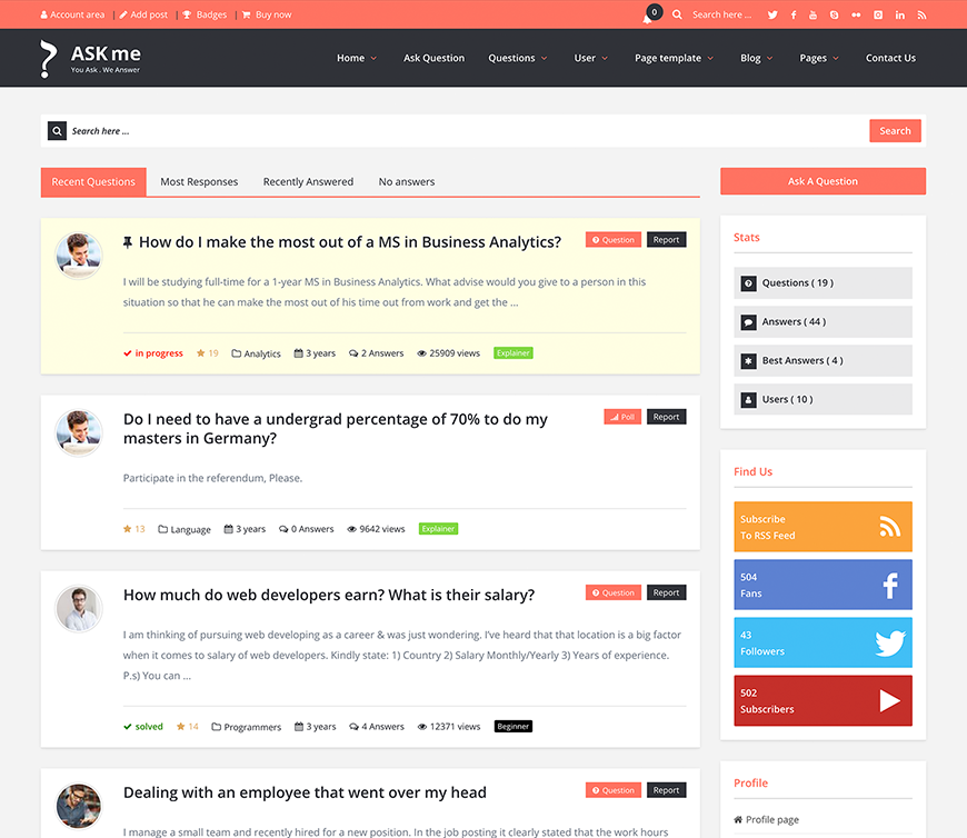 Ask Me-在线问答系统网站模板WordPress主题[更至v7.0.1]插图2-WP资源海