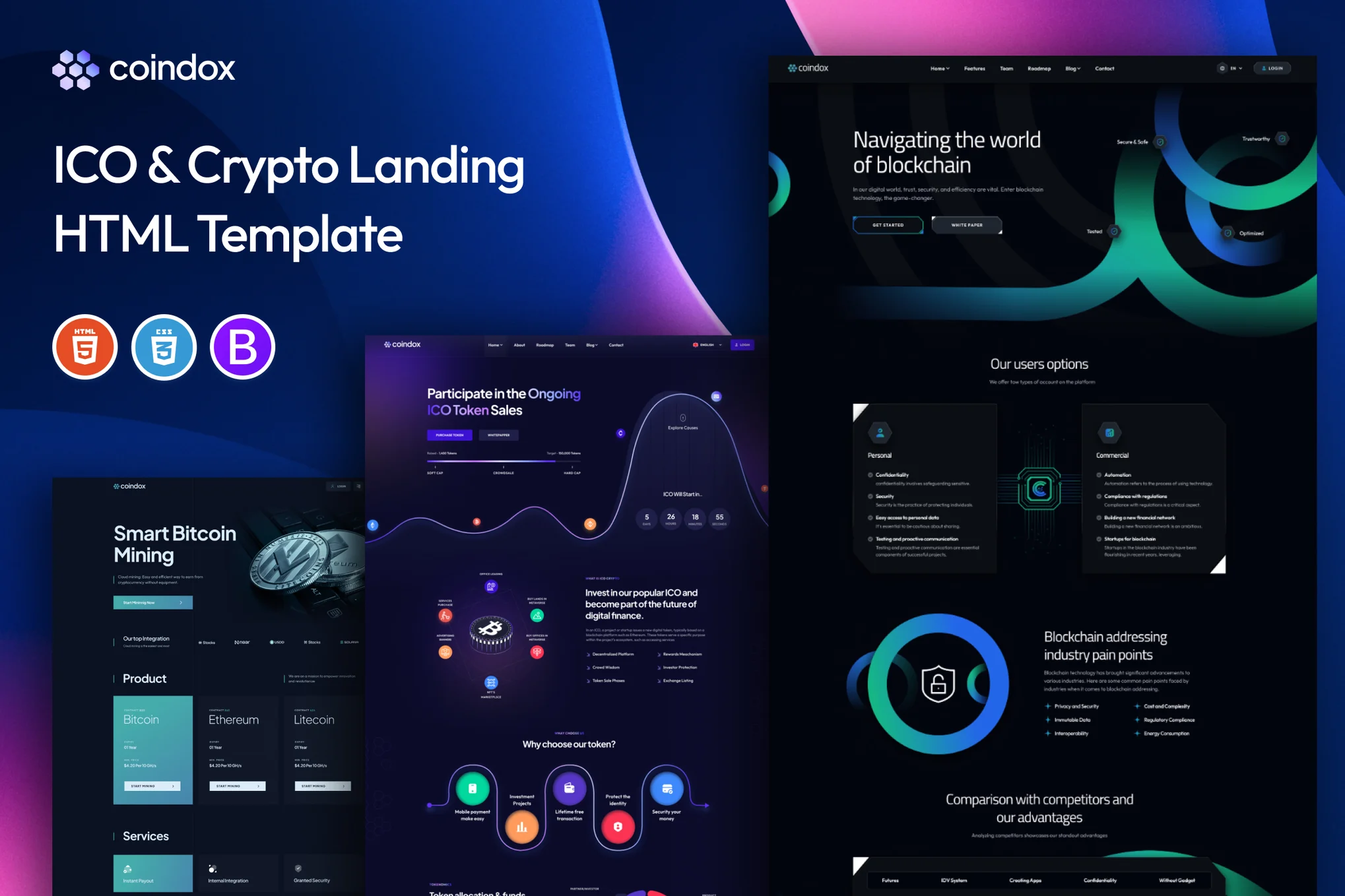 Coindox-暗黑色超炫酷的数字资产区块链HTML5模板