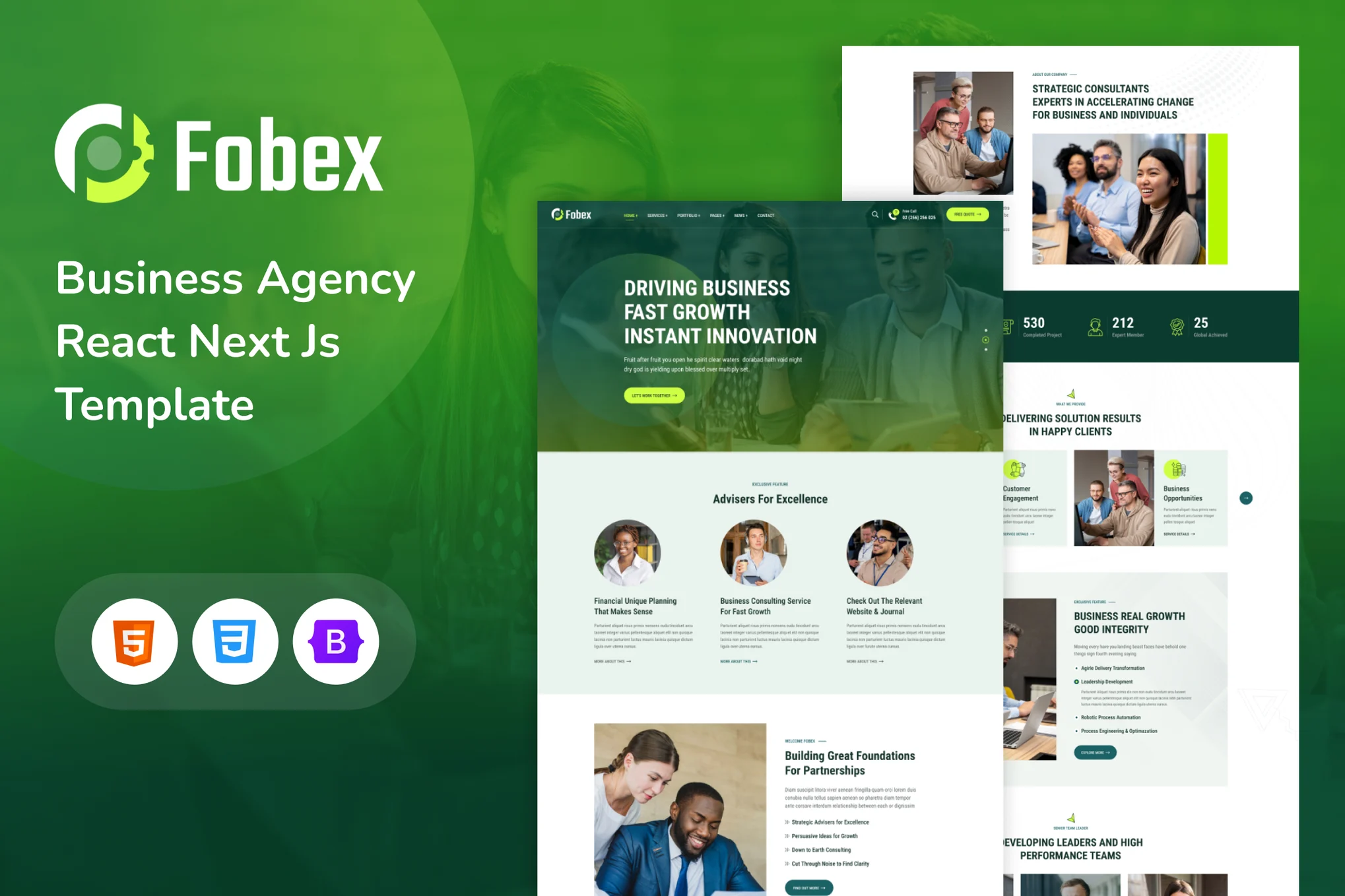 Fobex 绿色多用途企业网站模板HTML+React双版本