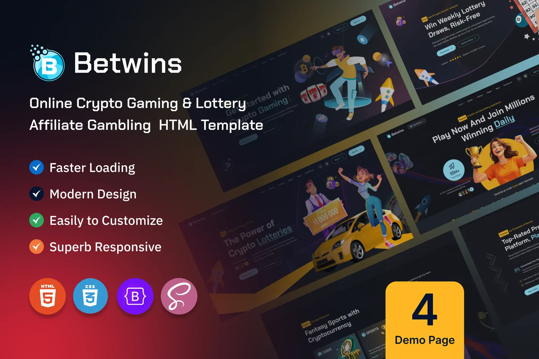 Betwins-加密游戏彩票棋牌娱乐网站HTML5模板