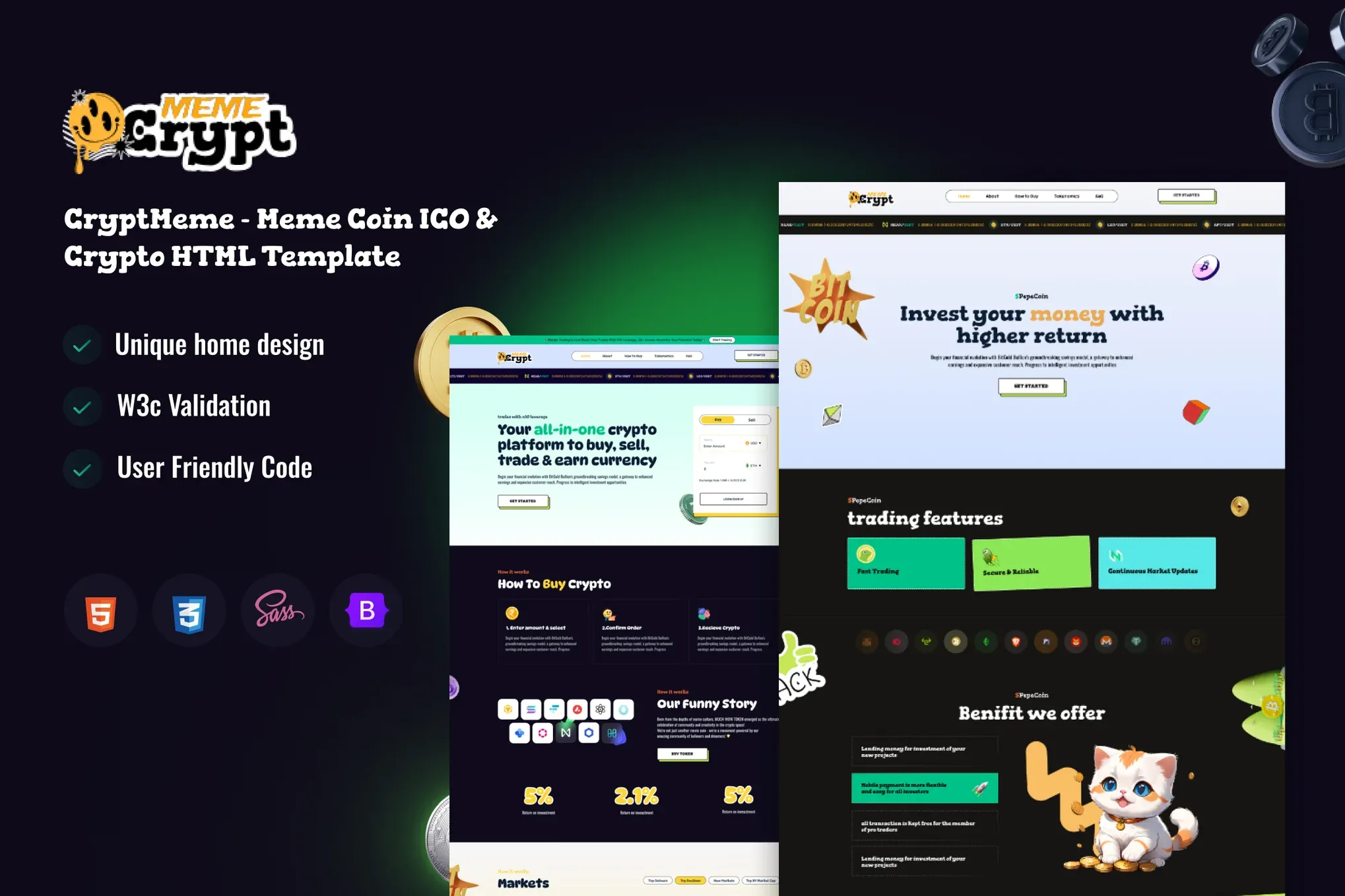 CryptMeme 数字资产平台高转化HTML5网站模板