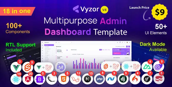 Vyzor – 18合1多框架多用途后台管理前端开发模板插图-WP资源海 Vyzor – 18合1多框架多用途后台管理前端开发模板插图-WP资源海