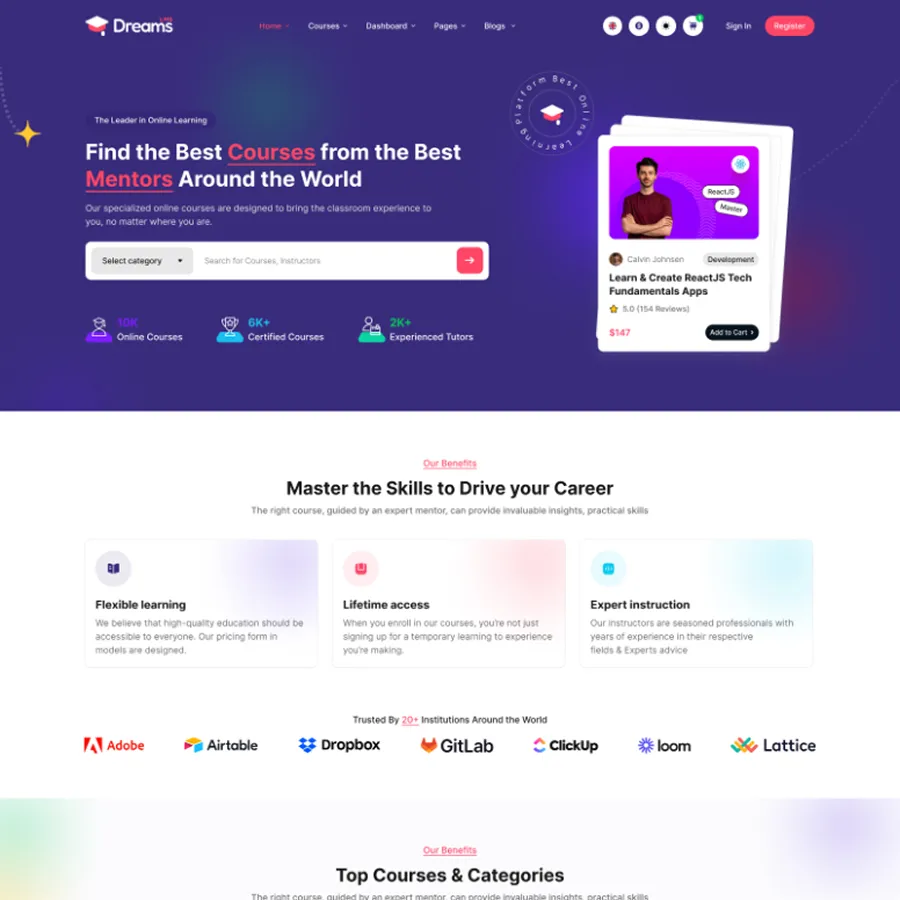 Dreams LMS-在线教育平台网站模板下载/多框架适配插图2-WP资源海 Dreams LMS-在线教育平台网站模板下载/多框架适配插图2-WP资源海