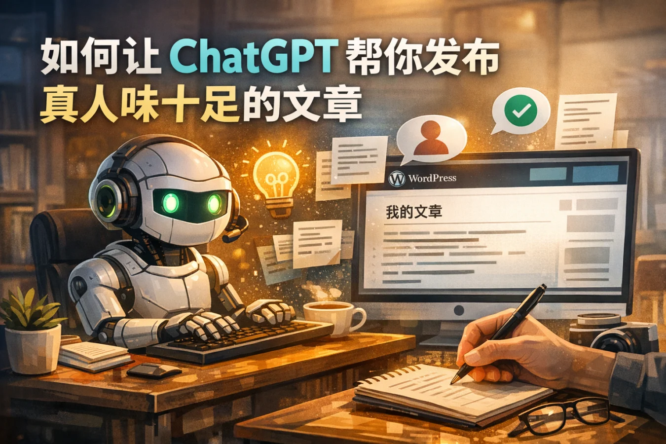 如何让 ChatGPT 帮你发布真人味十足的文章插图-WP资源海 ChatGPT 写作封面图
