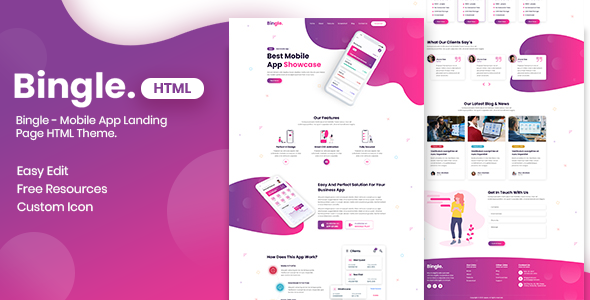 Bingle 移动应用落地页 HTML 主题