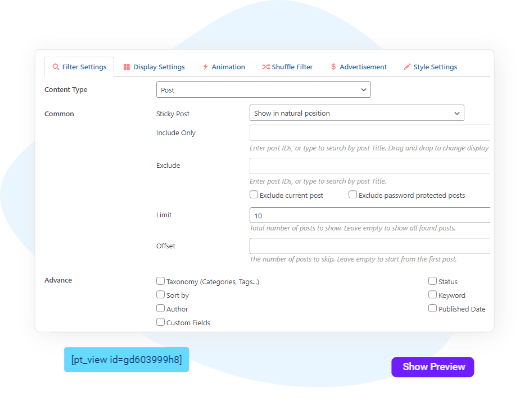 Content Views Pro 活动短代码 WordPress 插件