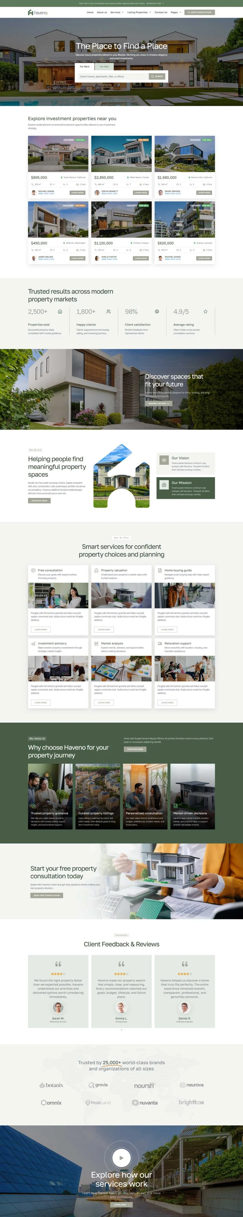 房产地产Elementor网站模板_一键导入快速建站插图3-WP资源海 建筑/地产 Elementor 模板Haveno – Homepage预览