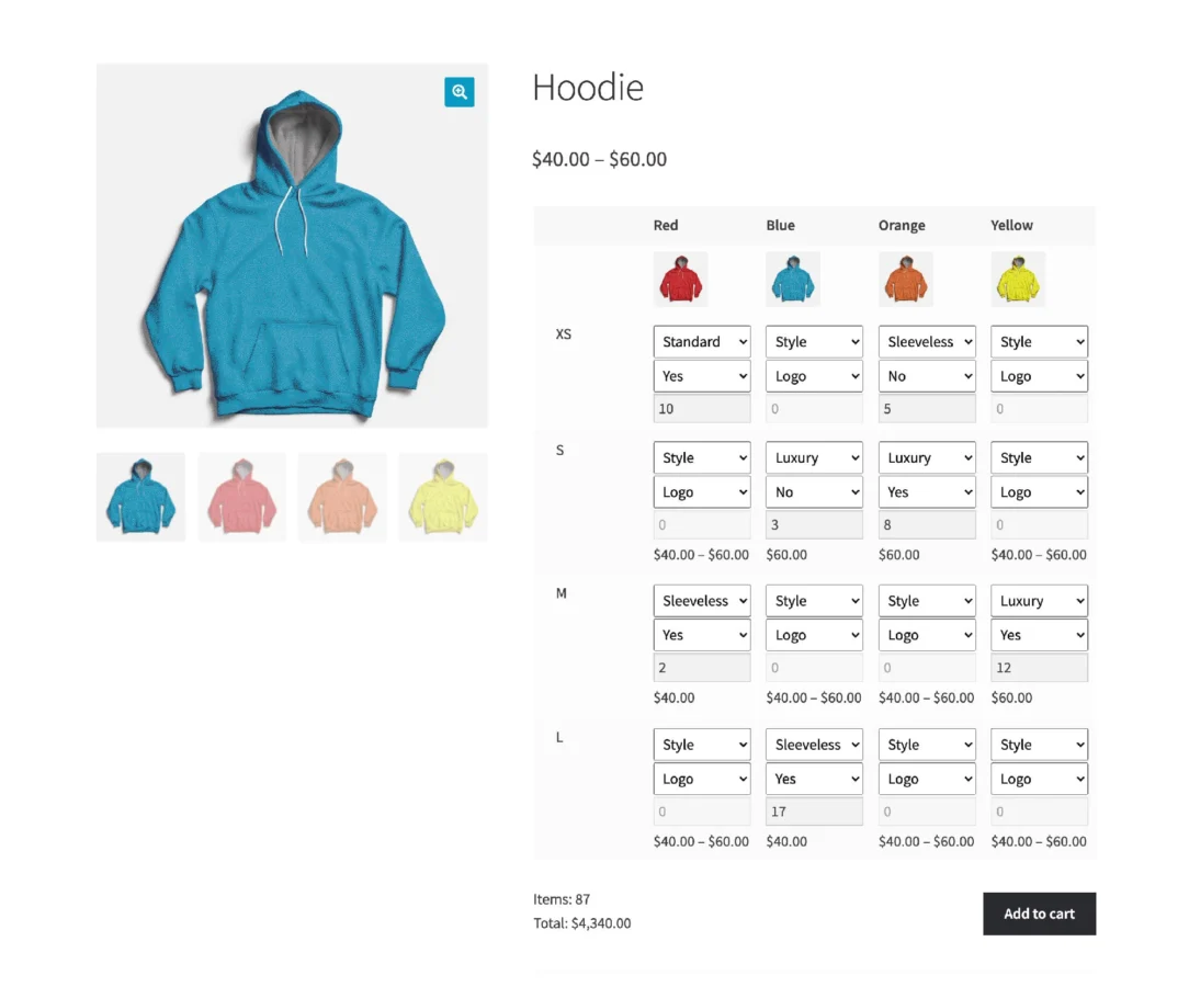 Barn2 WooCommerce Bulk Variations 变体批量管理 WordPress 插件插图5-WP资源海 WooCommerce Bulk Variations 4 attributes product