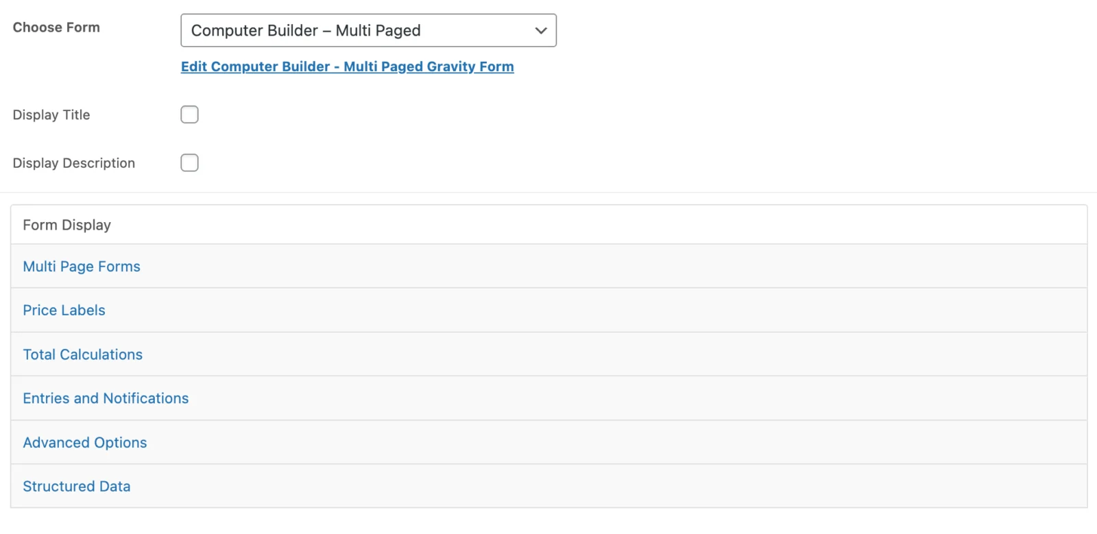 Gravity Forms Product Add-ons for WooCommerce 产品配置表单与实时定价 WordPress 插件插图2-WP资源海 Product editor showing Gravity Forms configuration with expandable settings panels