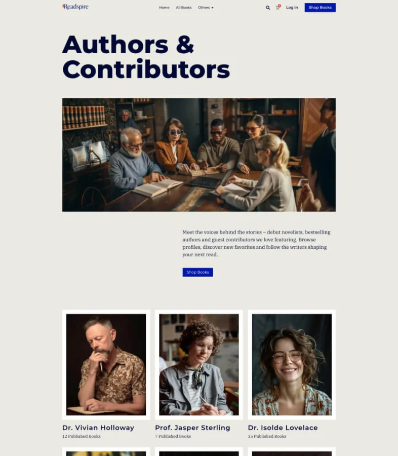 专业书店Elementor网站模板_一键导入快速建站插图2-WP资源海 Readspire Author Page For Elementor