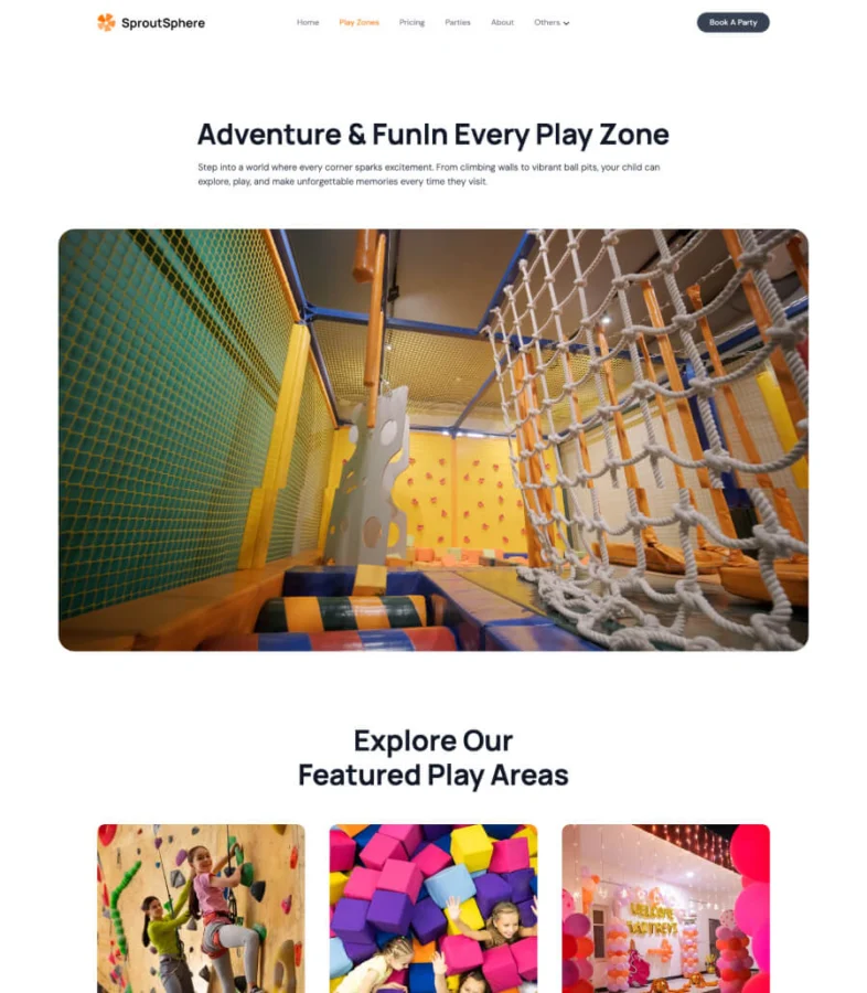 室内游乐区Gutenberg网站模板_一键导入快速建站插图1-WP资源海 SproutSphere Play Zones Page For Gutenberg