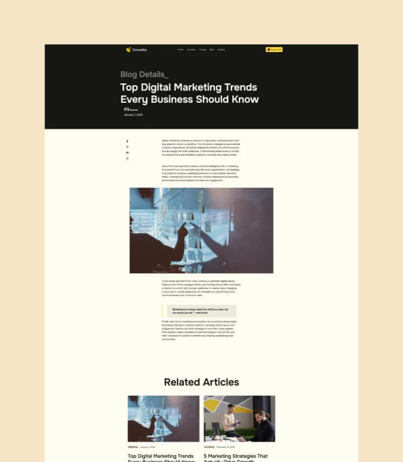 咨询作品集Gutenberg网站模板_一键导入快速建站插图4-WP资源海 Conselta Blog Details Page For Gutenberg