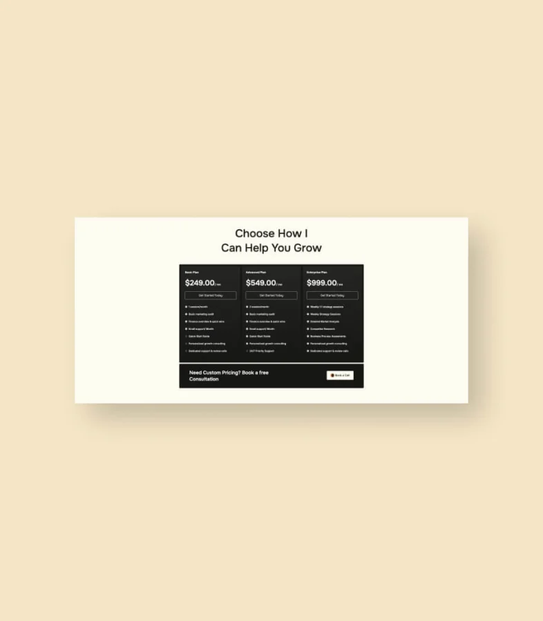 咨询作品集Gutenberg网站模板_一键导入快速建站插图8-WP资源海 Conselta Pricing Section For Gutenberg