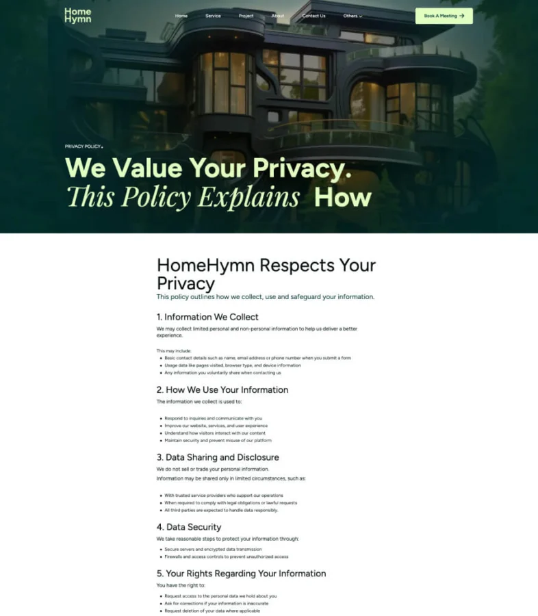 HomeHymn Privacy Policy Page For Gutenberg