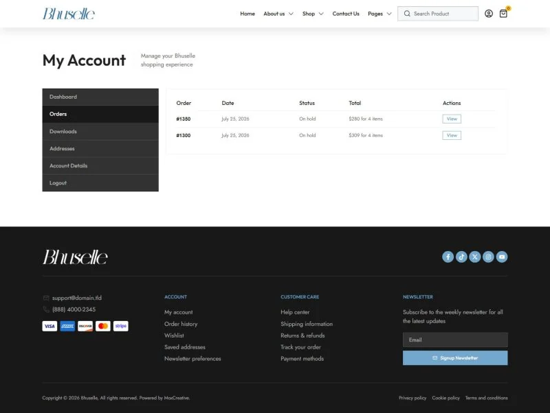 电商 Elementor 模板我的账户预览