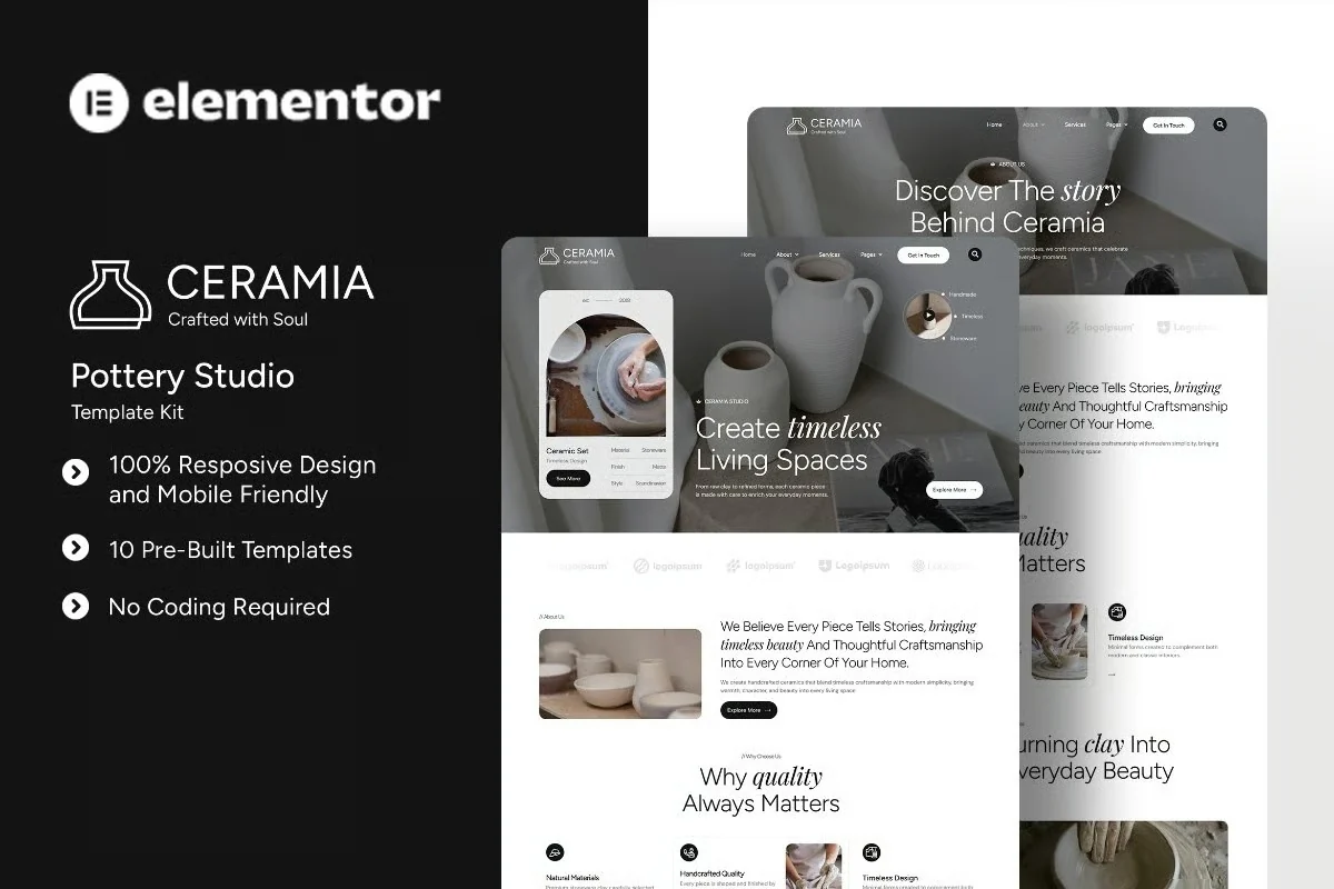 陶艺手作Elementor网站模板_一键导入快速建站插图-WP资源海 艺术/设计 Elementor 网站模板封面
