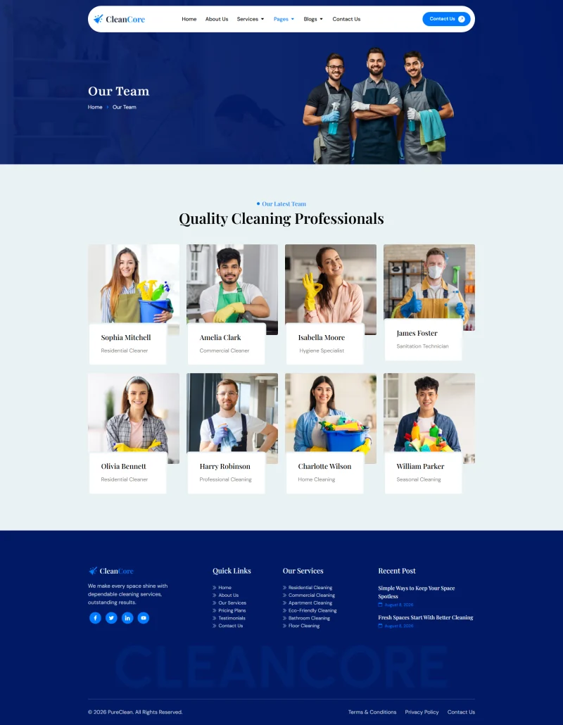 保洁 Elementor 模板团队页面预览