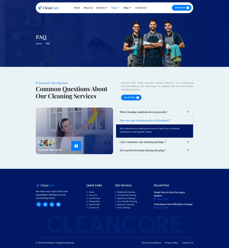 保洁 Elementor 模板常见问题预览