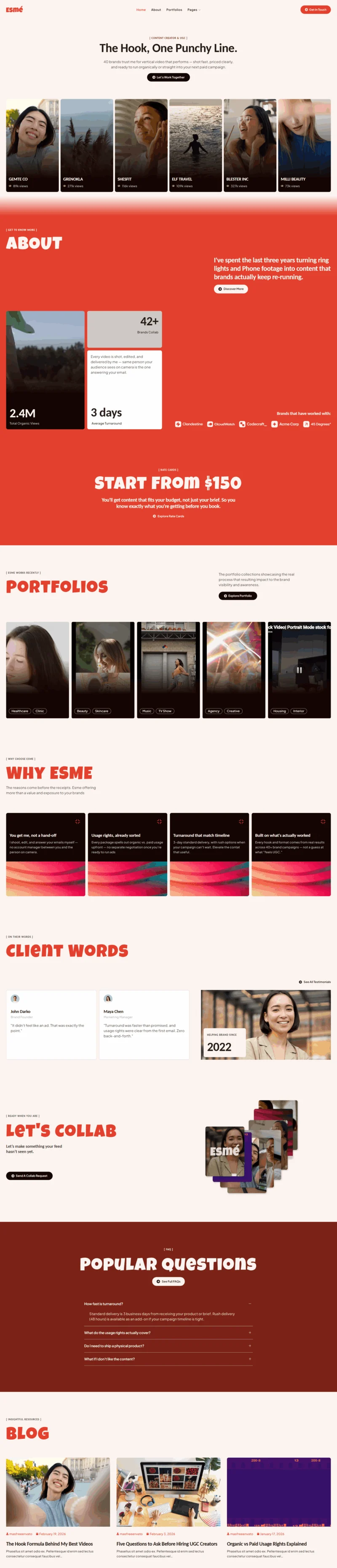 内容创作Elementor网站模板_一键导入快速建站插图1-WP资源海 个人 Elementor 模板首页预览