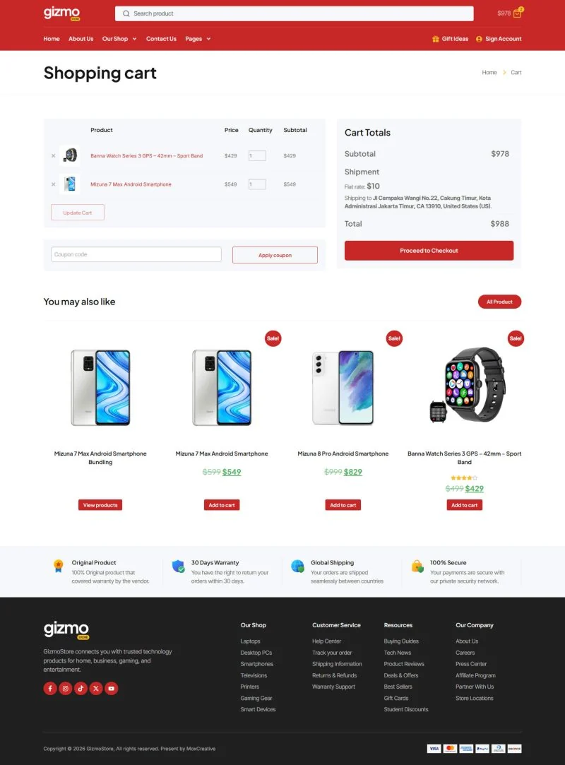 电商 Elementor 模板购物车预览