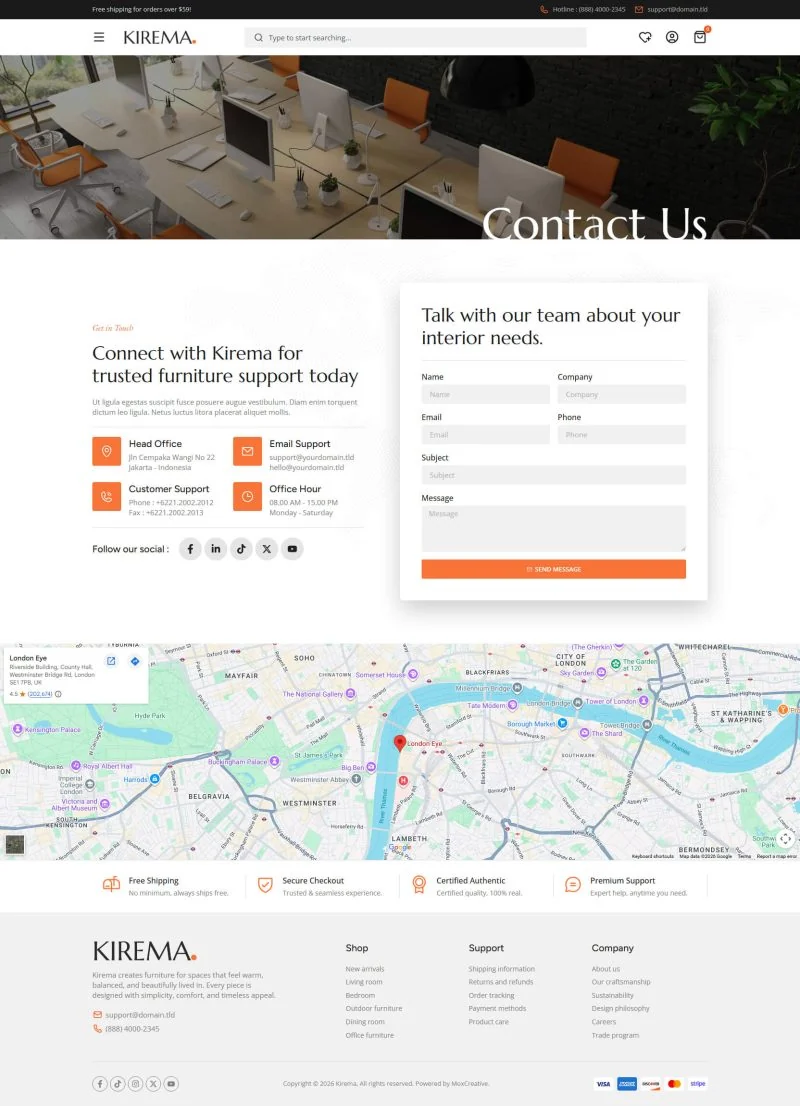 家居装饰Elementor网站模板_一键导入快速建站插图5-WP资源海 家居用品 Elementor 模板联系页面预览