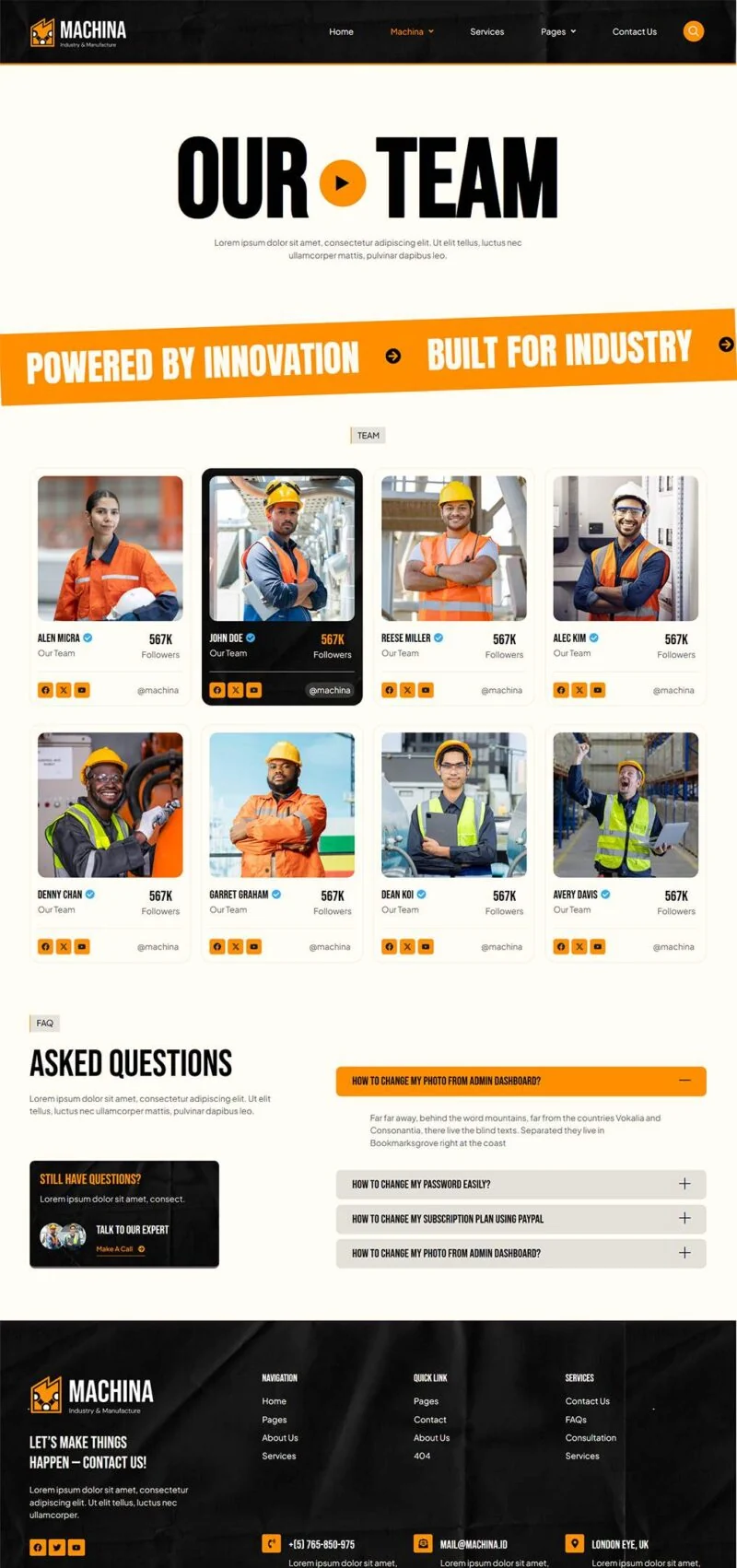 制造业Elementor网站模板_一键导入快速建站插图3-WP资源海 制造业 Elementor 模板团队页面预览