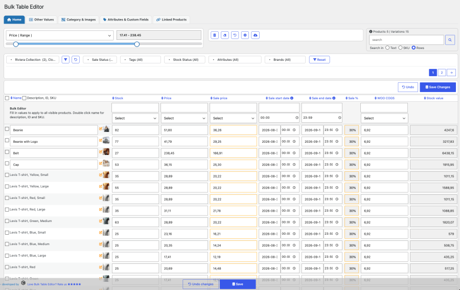 Bulk Table Editor for WooCommerce 产品目录批量编辑 WordPress 插件