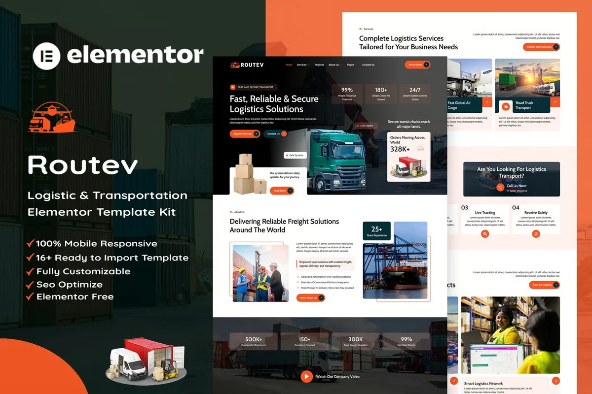 物流运输Elementor网站模板_一键导入快速建站插图-WP资源海 物流/运输 Elementor 网站模板封面