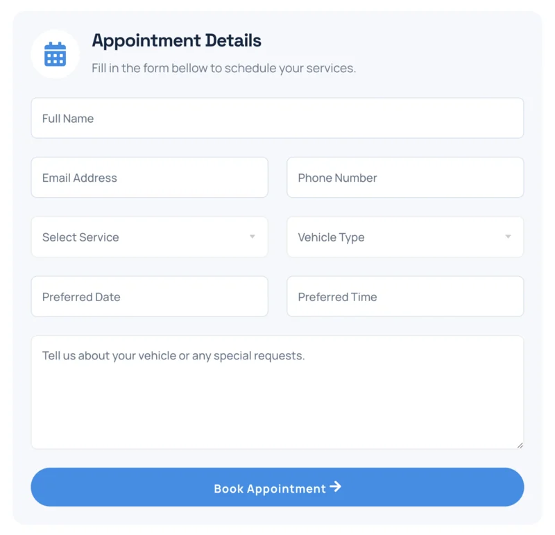 交通工具 Elementor 模板预约表单预览