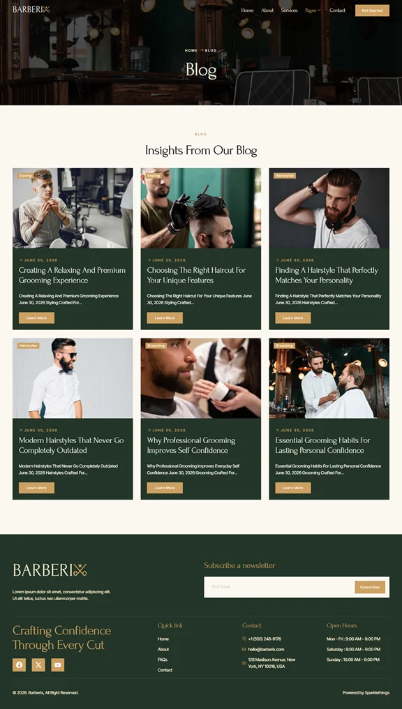 美容/美发 Elementor 模板博客页面预览