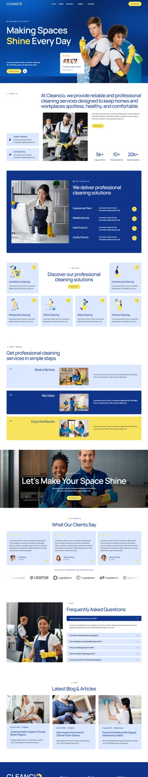 保洁服务Elementor网站模板_一键导入快速建站插图1-WP资源海 保洁 Elementor 模板首页预览