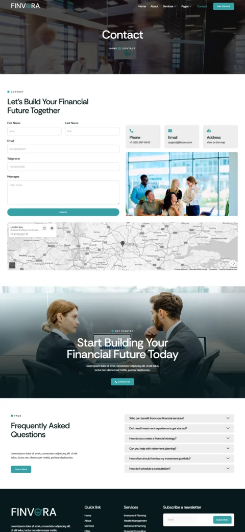 金融/投资 Elementor 模板联系页面预览