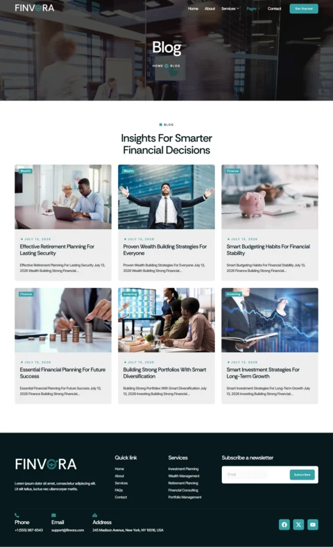金融/投资 Elementor 模板博客页面预览