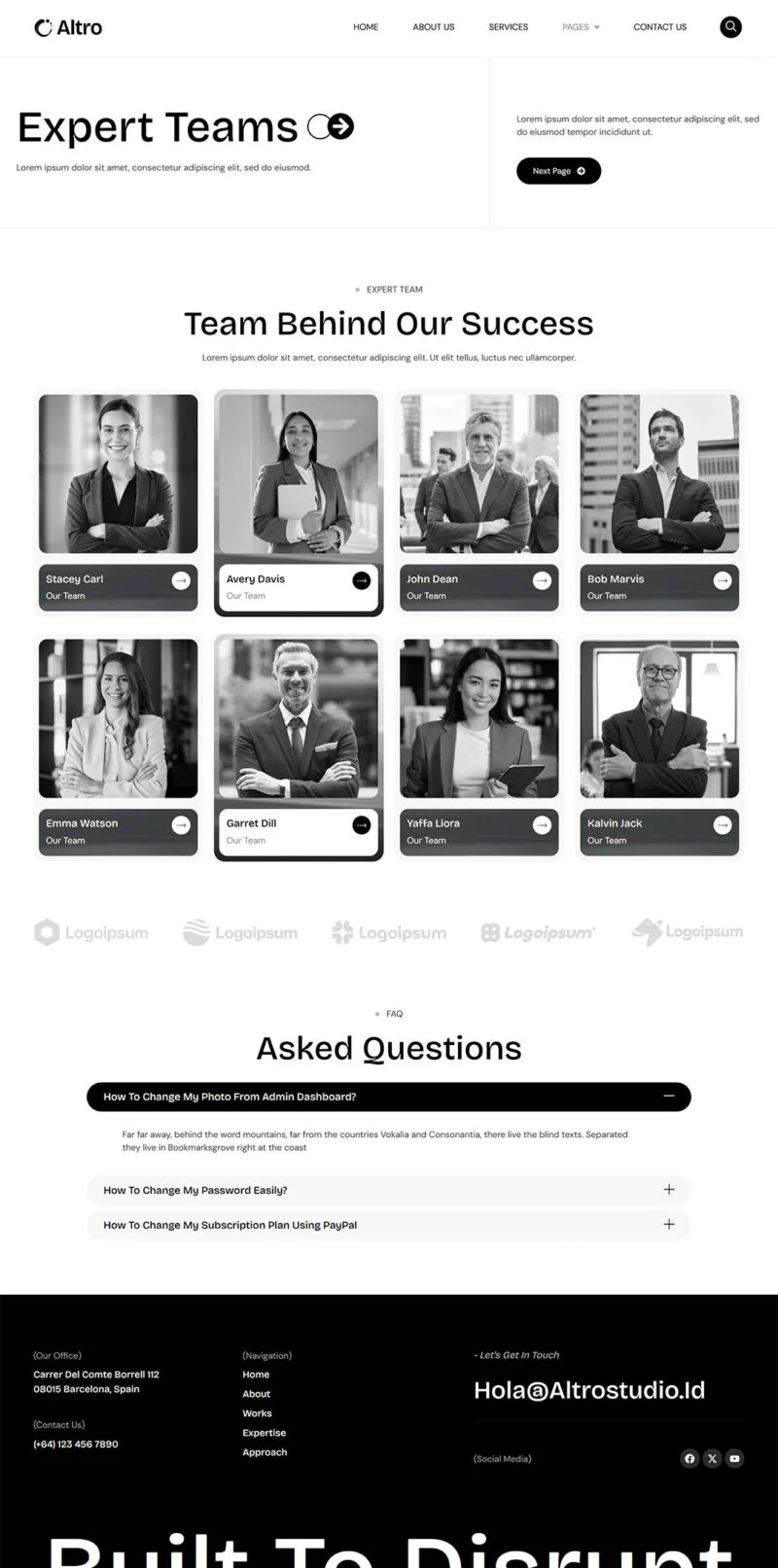 现代企业与代理机构Elementor网站模板_一键导入快速建站插图4-WP资源海 企业 Elementor 模板团队页面预览