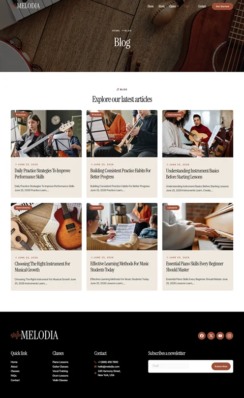 学校 Elementor 模板博客页面预览